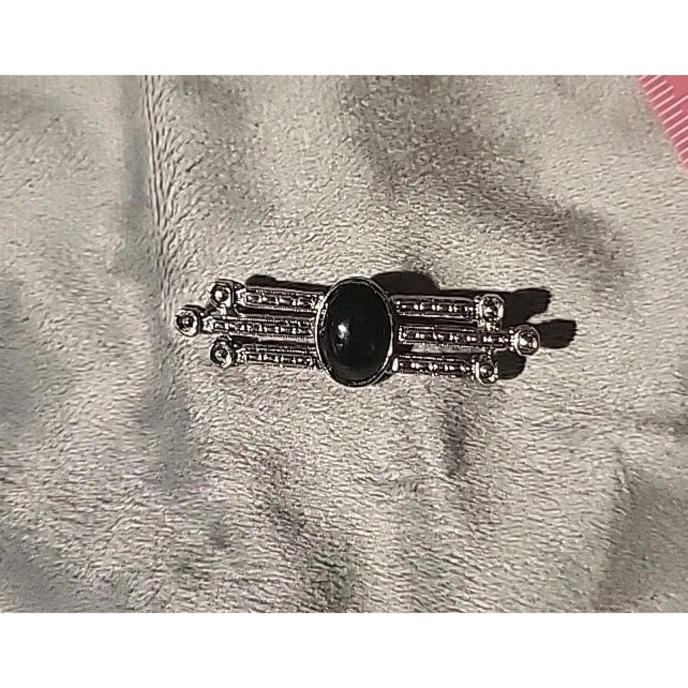 unique silvertone triple bar‎ with black stone pin onyx mens